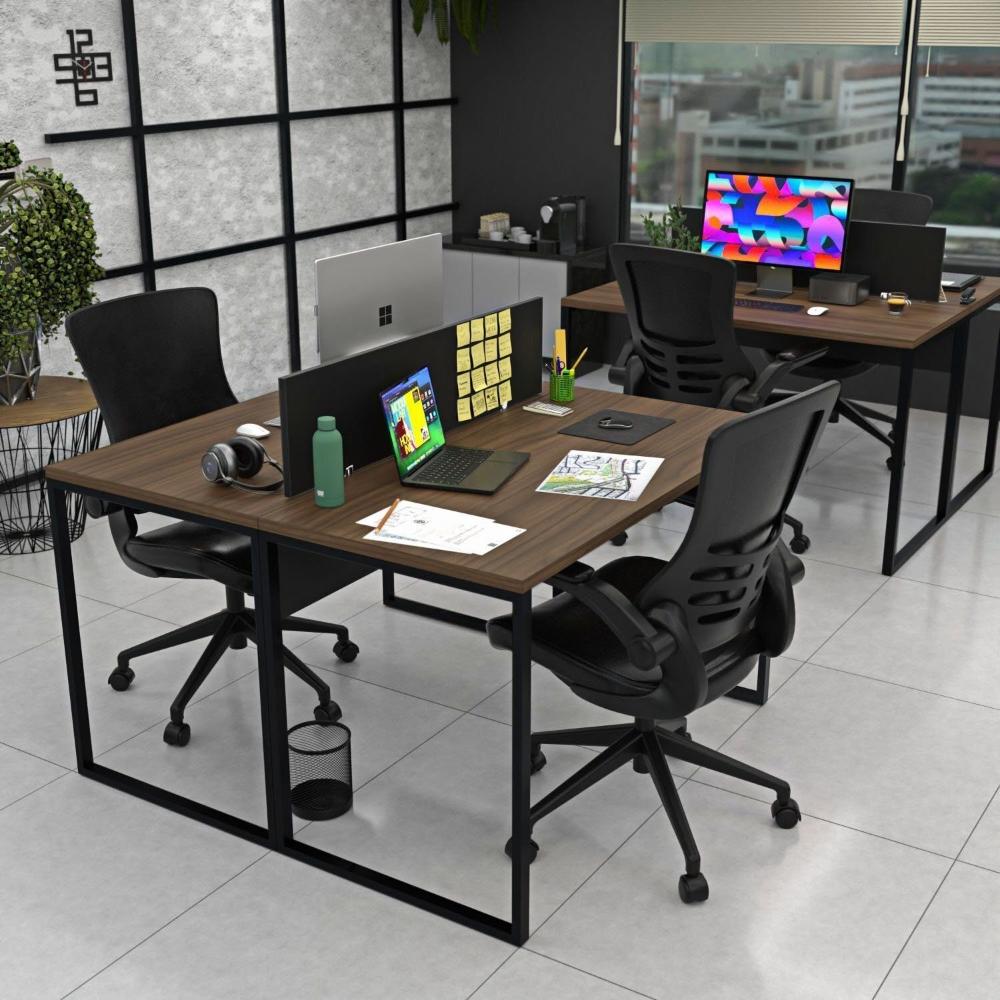 Miniatura Escrivaninha para Escritório 2 Lugares Industrial Nogal / Preto