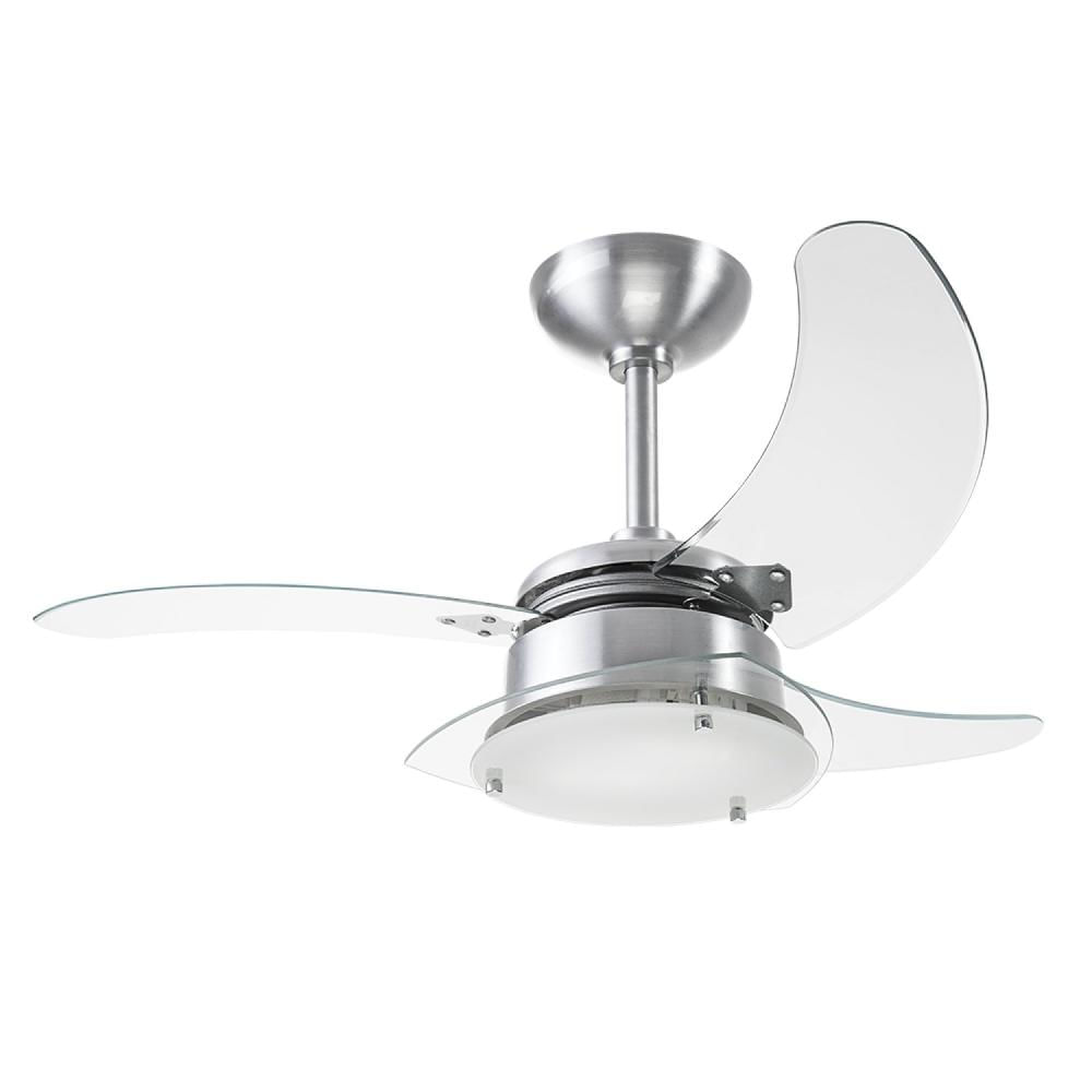 Miniatura Ventilador de Teto 220V Aluminio Escovado Pás Transparentes Chanceler Tron Alumínio Escovado