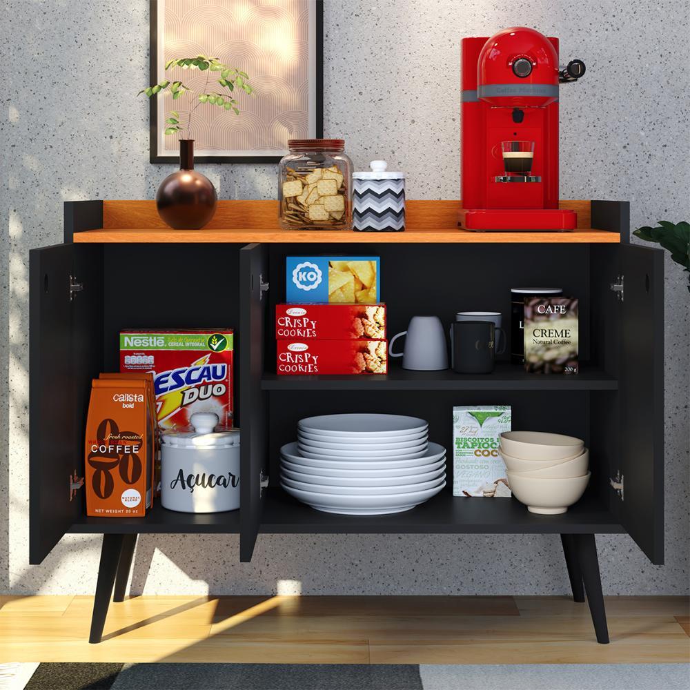 Kit 2 Mesas Cabeceira Decore Mesinha Gaveta Nicho Aparador Buffet Wood New Preto/Cinamomo Retrô Pés Palito - Lojas RPM