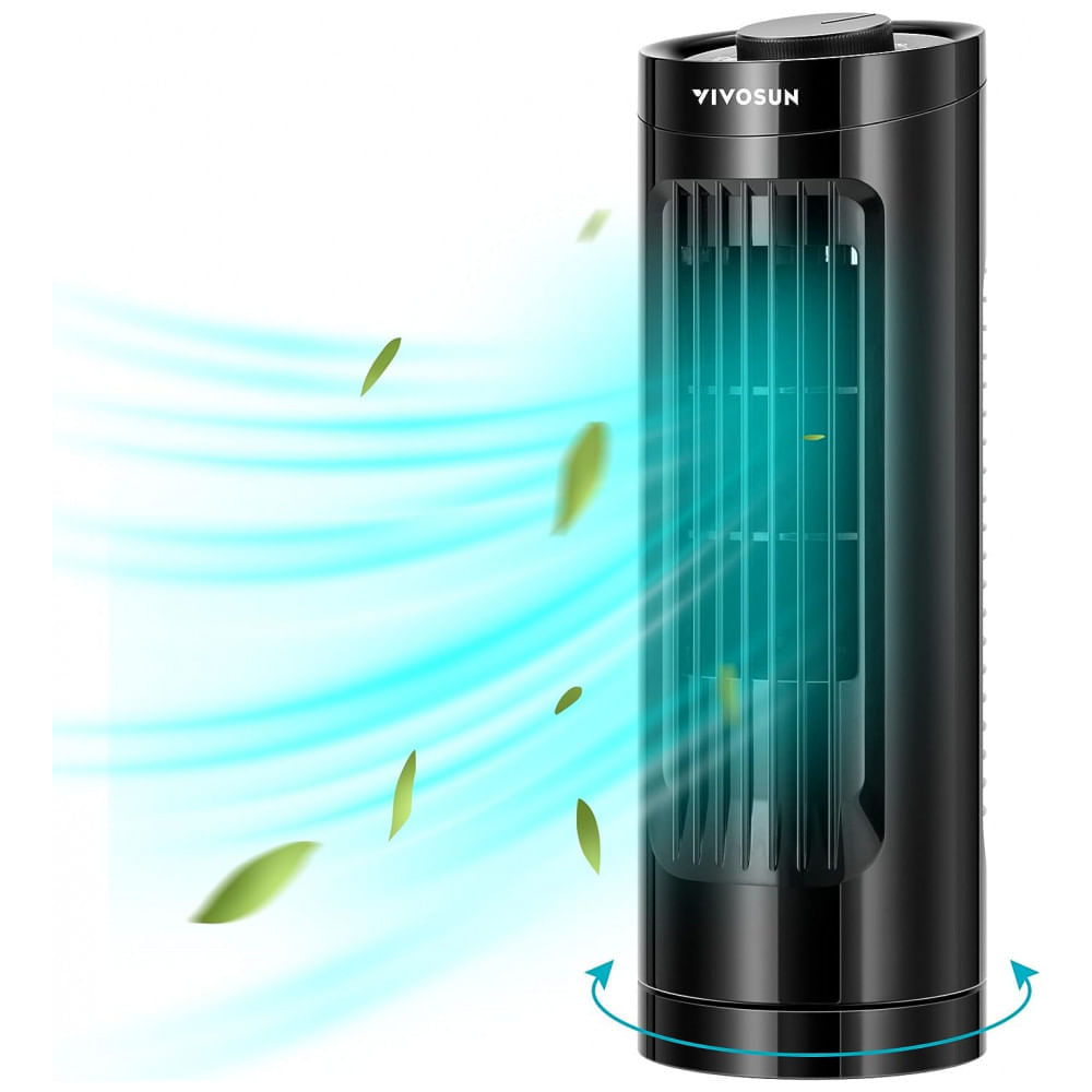 Miniatura Ventilador de Mesa sem Lâmina com 3 Velocidades, Oscilações de 70, Portátil e Compacto, 110V, VIVOSUN 13, Preto