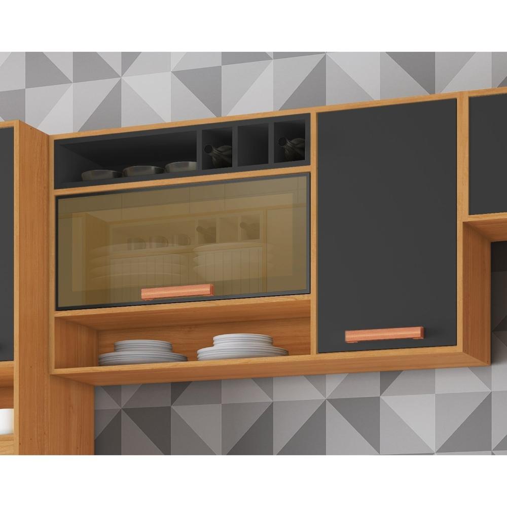 Miniatura Armário Aéreo 2 Portas 120cm Vidro Reflecta Nicho Garrafeiro Nápoles Cinamomo/Grafite Intenso