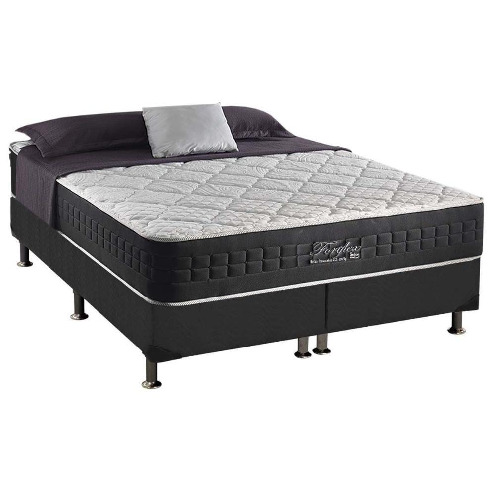 Miniatura Cama Box Queen: Colchão Molas Ensacadas Anjos Masterpocket Fort Flex + Base Crc Suede Gray(158X198)