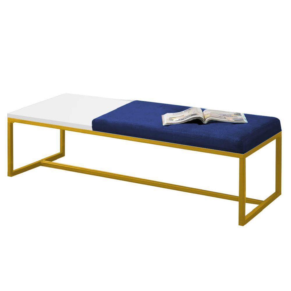 Miniatura Calçadeira Recamier Londres 195cm Dourado Corino Azul Marinho Mdf Branco - Ahazzo Móveis