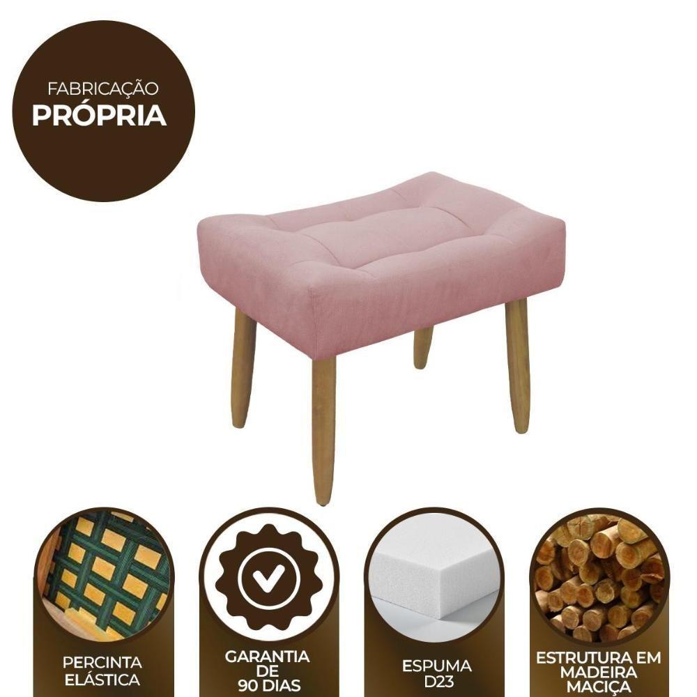 Puff Banqueta Decorativo Pés Madeira Rosa