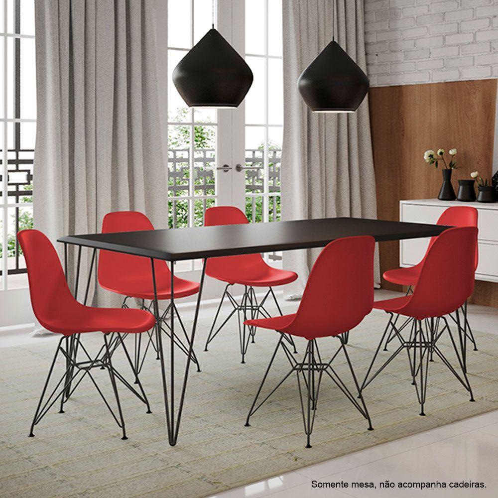 Miniatura Mesa Elen Tampo Retangular 140 X 80 Cm De Madeira Preto New Green - Preto