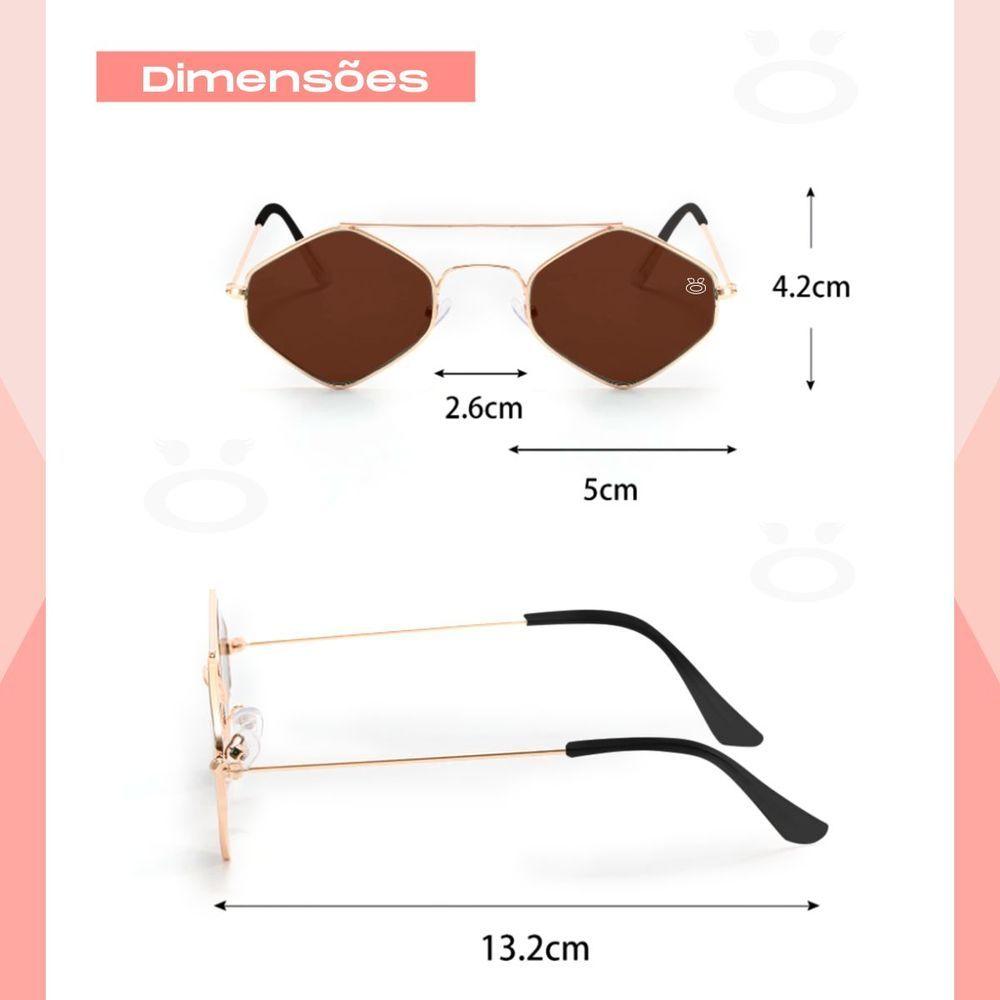 Miniatura Oculos Sol Feminino Metal Marrom Losango Proteção Uv Case