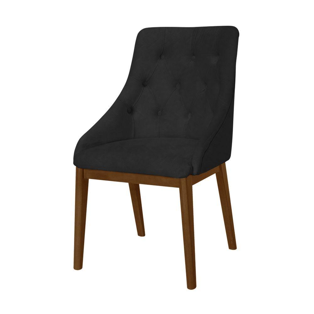 Miniatura Kit 6 Cadeiras De Jantar Elisa Nobre Estofada Capitonê Em Tecido Sintético Preto Base Madeira Maciça