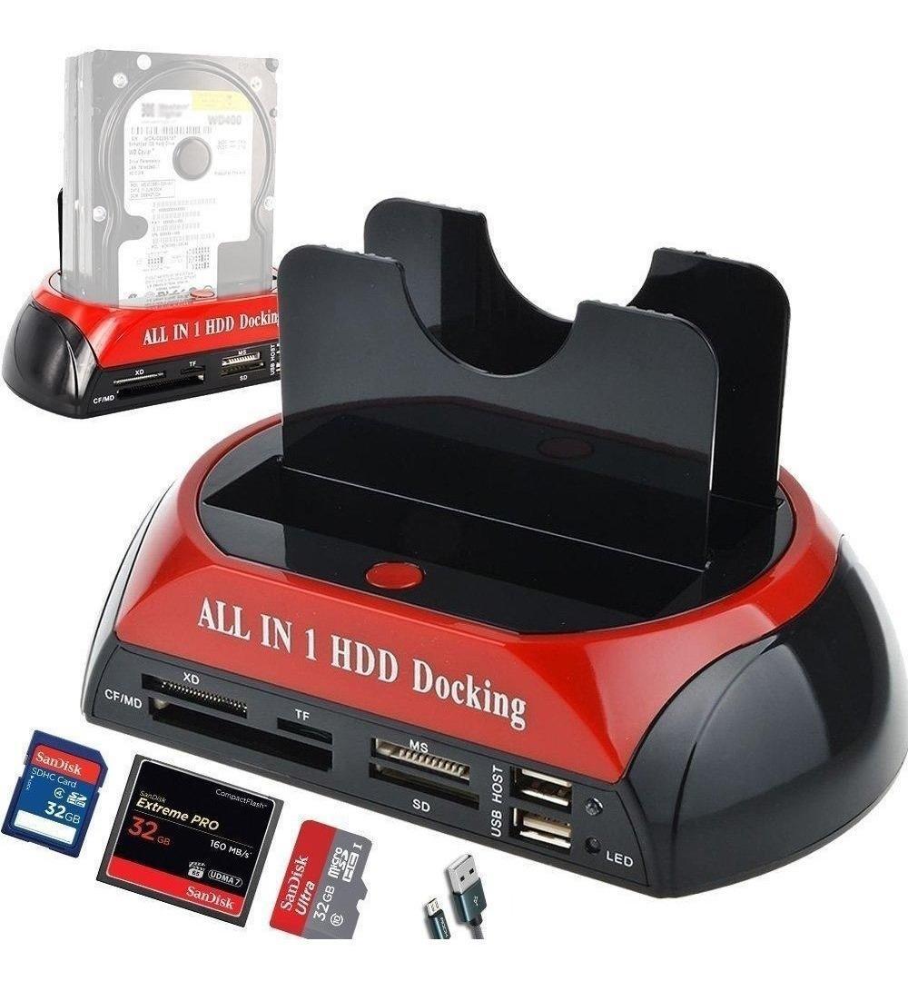 Miniatura Dock Station 2 Hd Sata E Ide 3,5 E 2,5 Usb Leitor De Cartão