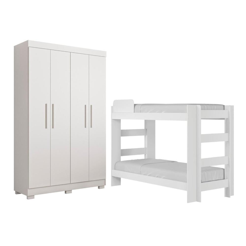 Quarto Infantil Completo com Guarda-Roupa e Beliche Théo Branco