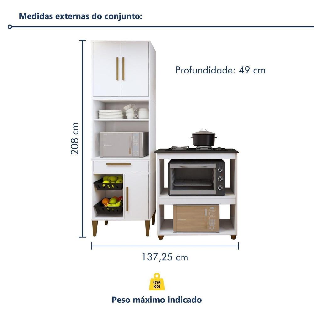 Conjunto 2 Peças Paneleiro com Fruteira e Balcão 4 Bocas Santo Andre Branco