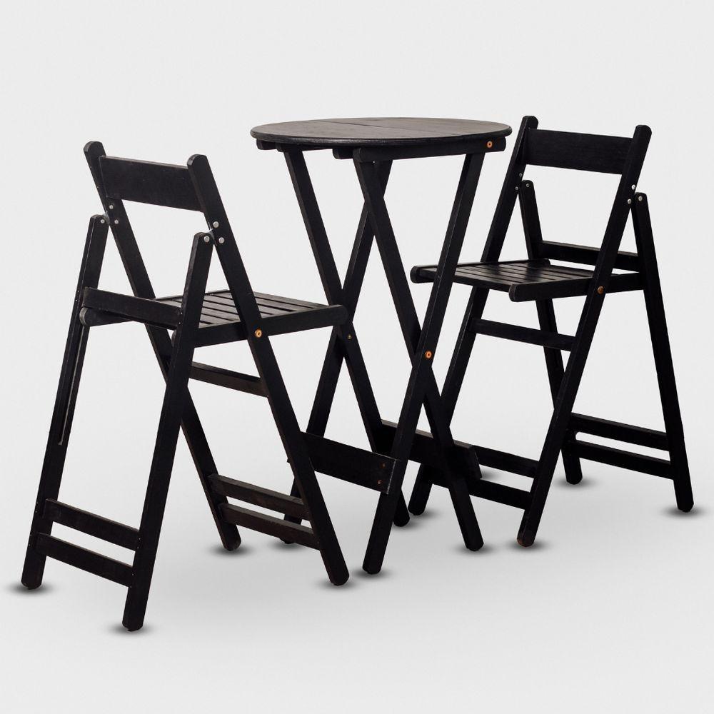 Miniatura Conjunto De Mesa Bistrô Redondo E 02 Cadeiras Cor Preta