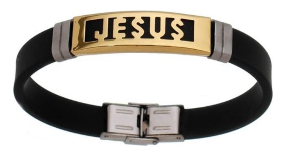 Miniatura Pulseira Silicone E Aço Inox Masculina Jesus Premium Quality