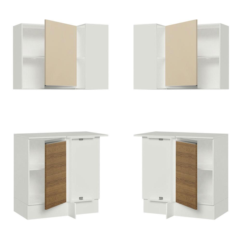 Miniatura Kit Armário de Cozinha de Canto Reto 2 Portas e Nicho com Tampo 100% MDF Branco/Rustic/Crema Smart Madesa Branco