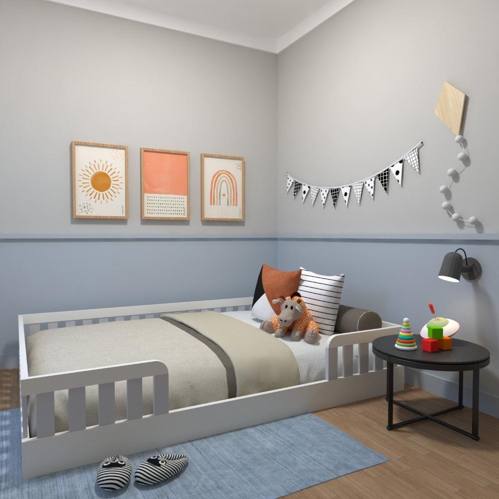 Miniatura Cama Infantil Montessoriana Casal Sol Yescasa Branco/Cinza Cristal