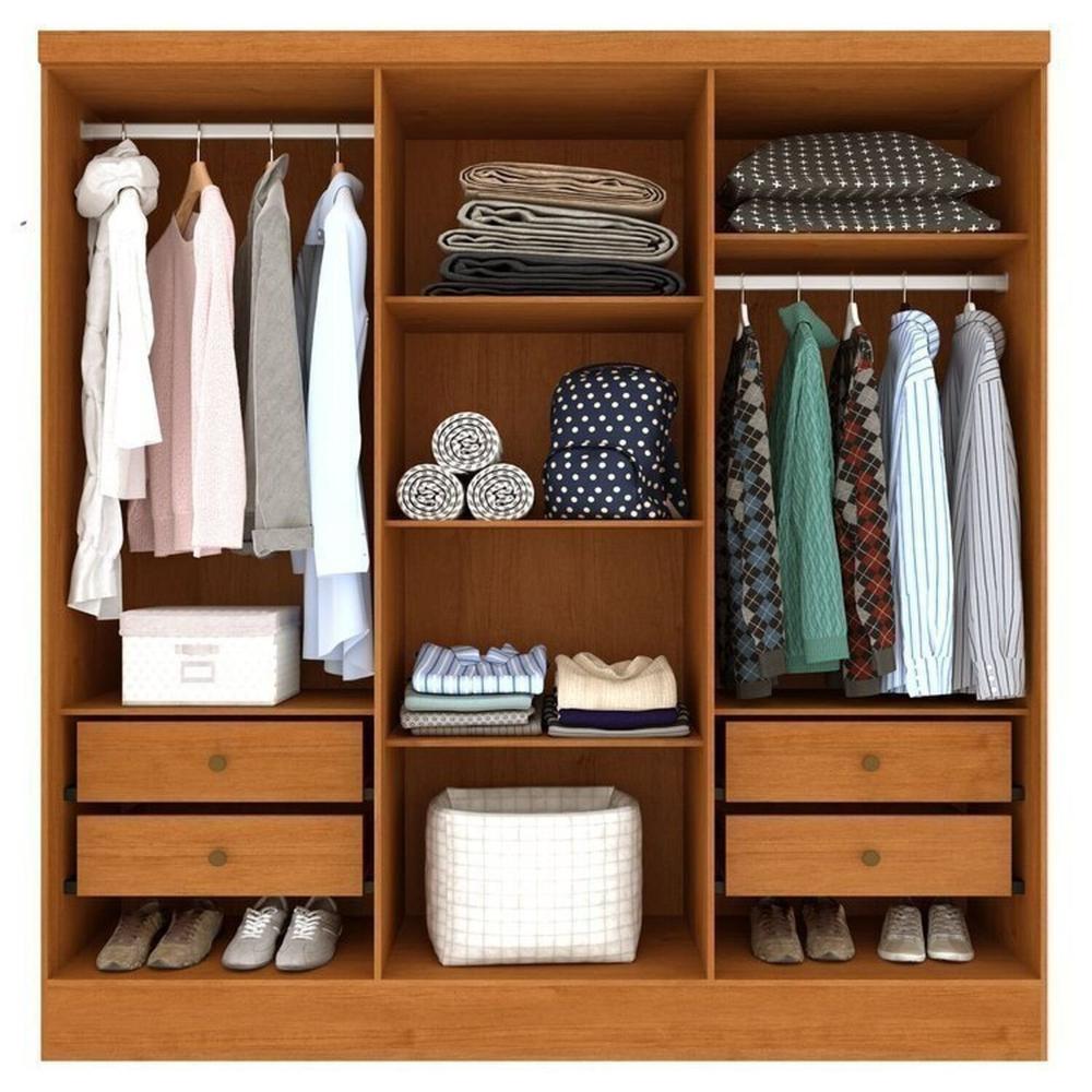 Quarto Casal Completo Guarda Roupa 6 portas Munique, Cama Casal Monaco e Cômoda Chicago Espresso Móveis Cinamomo/Off White