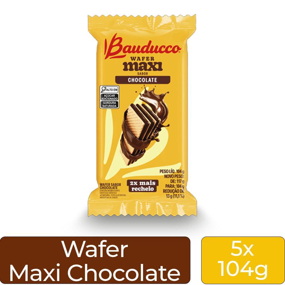 Miniatura Biscoito Wafer Maxi Bauducco Chocolate Kit 5 Pacotes De 104G