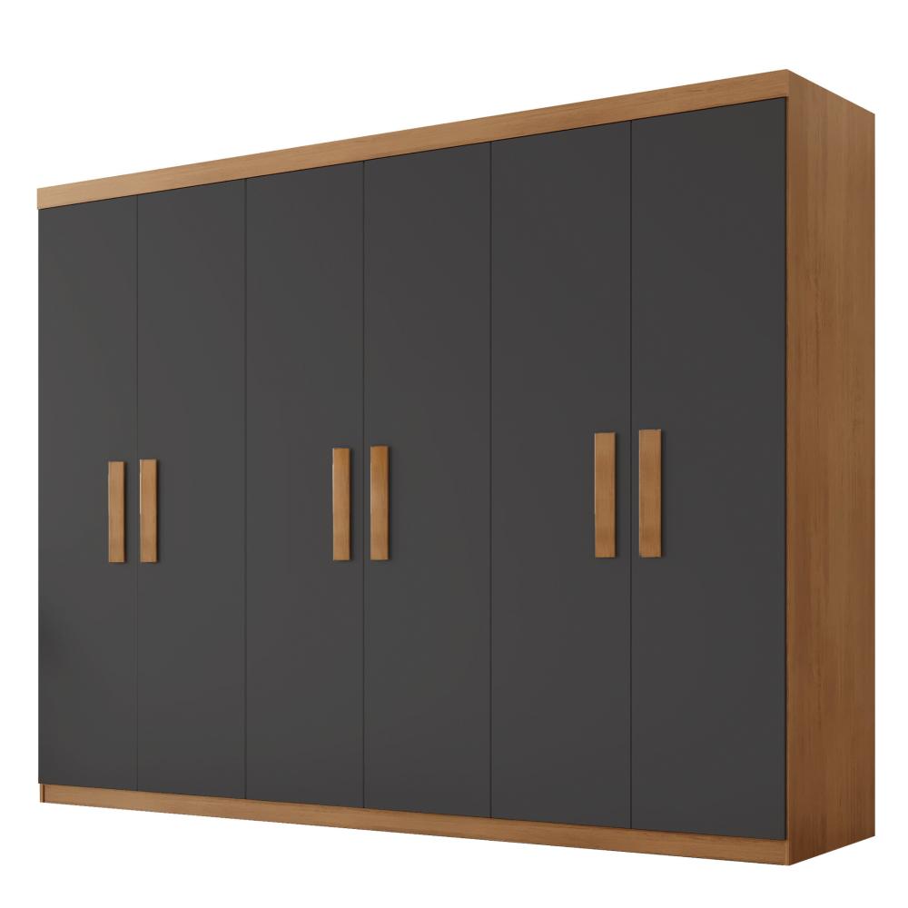 Miniatura Guarda Roupa Casal 6 Portas 2 Gavetas MDF Petra Guarda Roupa Casal 6 Portas 2 Gavetas Petra Rufato Imbuia/Grafite