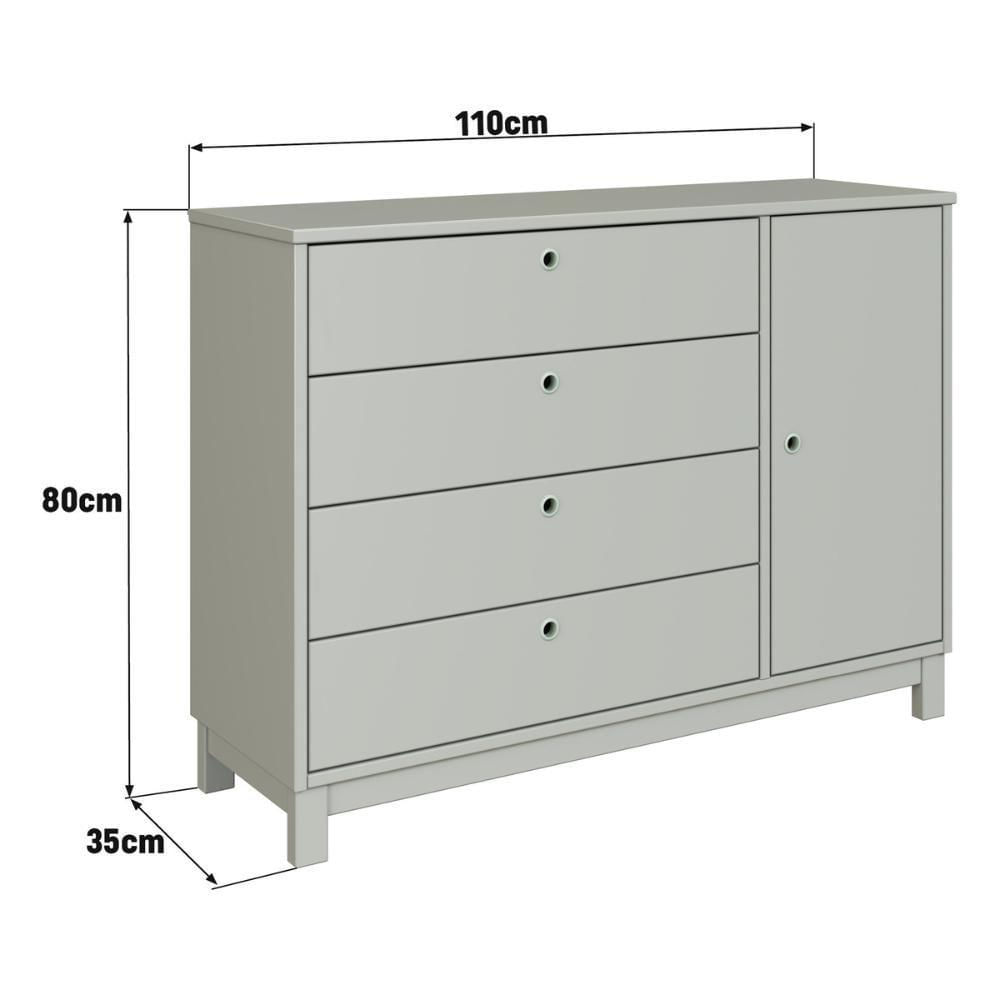 Miniatura Cômoda De Madeira Maciça Com 1 Porta E 4 Gavetas 110cm Multimóveis Cr35279 - Verde Frost
