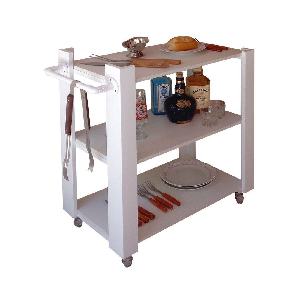 Miniatura Carrinho Bar Adega Mesa Auxiliar De Apoio Churrasqueira Cozinha Sala Multiuso Branco