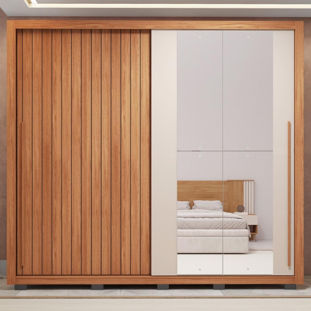 Miniatura Guarda-roupa Casal Ripado com Espelhos 2 Portas e 4 Gavetas Suburban Espresso Móveis Freijó/Off White