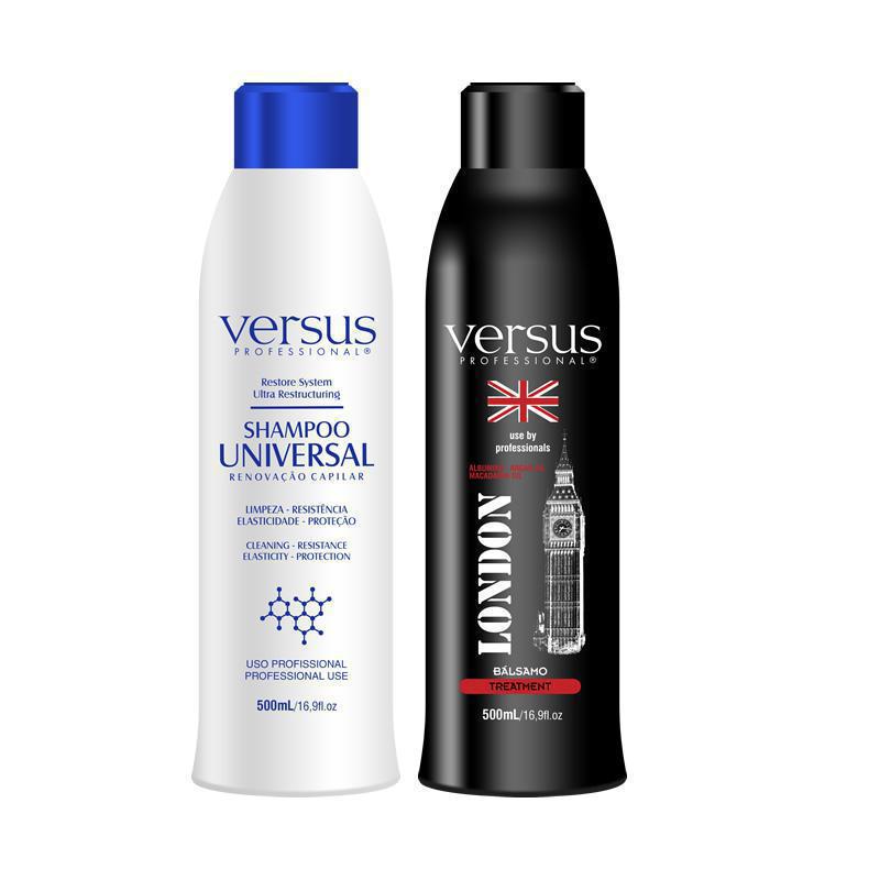 Miniatura Kit Escova Progressiva London Black Versus 2X500Ml Pote - Alisamento - Progressiva para cabelos - Creme - Máscara - 1