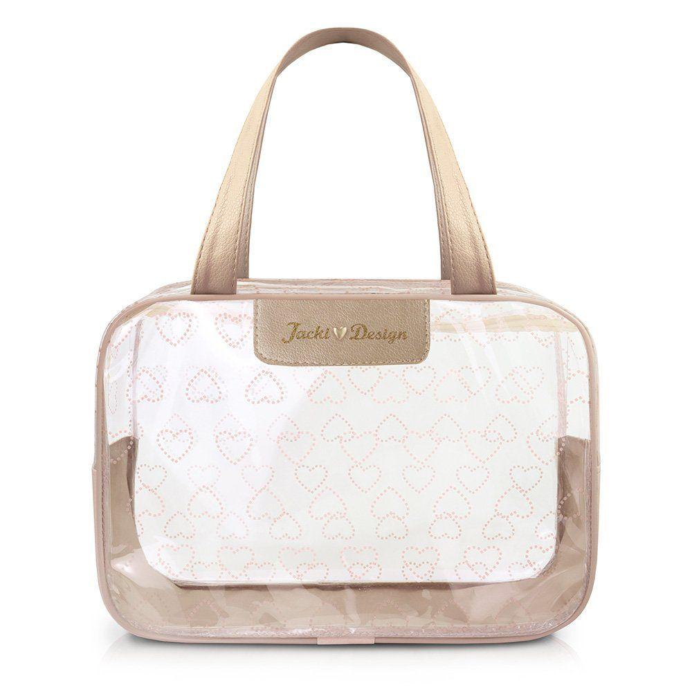 Miniatura Kit Bolsa E Nécessaire Transparente Love Dourado