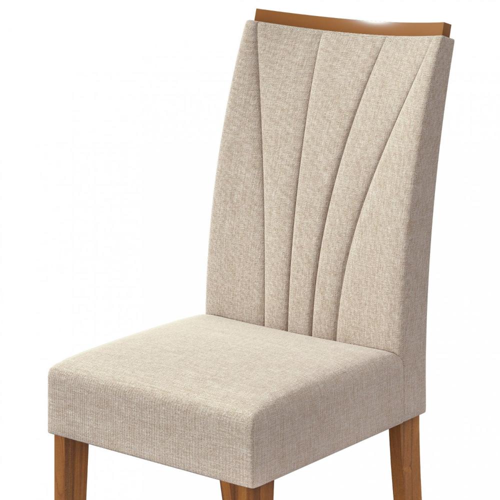 Conjunto Sala de Jantar Mesa com Tampo de Vidro 170cm e 6 Cadeiras Apogeu Móveis Lopas Rovere Naturale/Off White/Linho Rinzai Bege