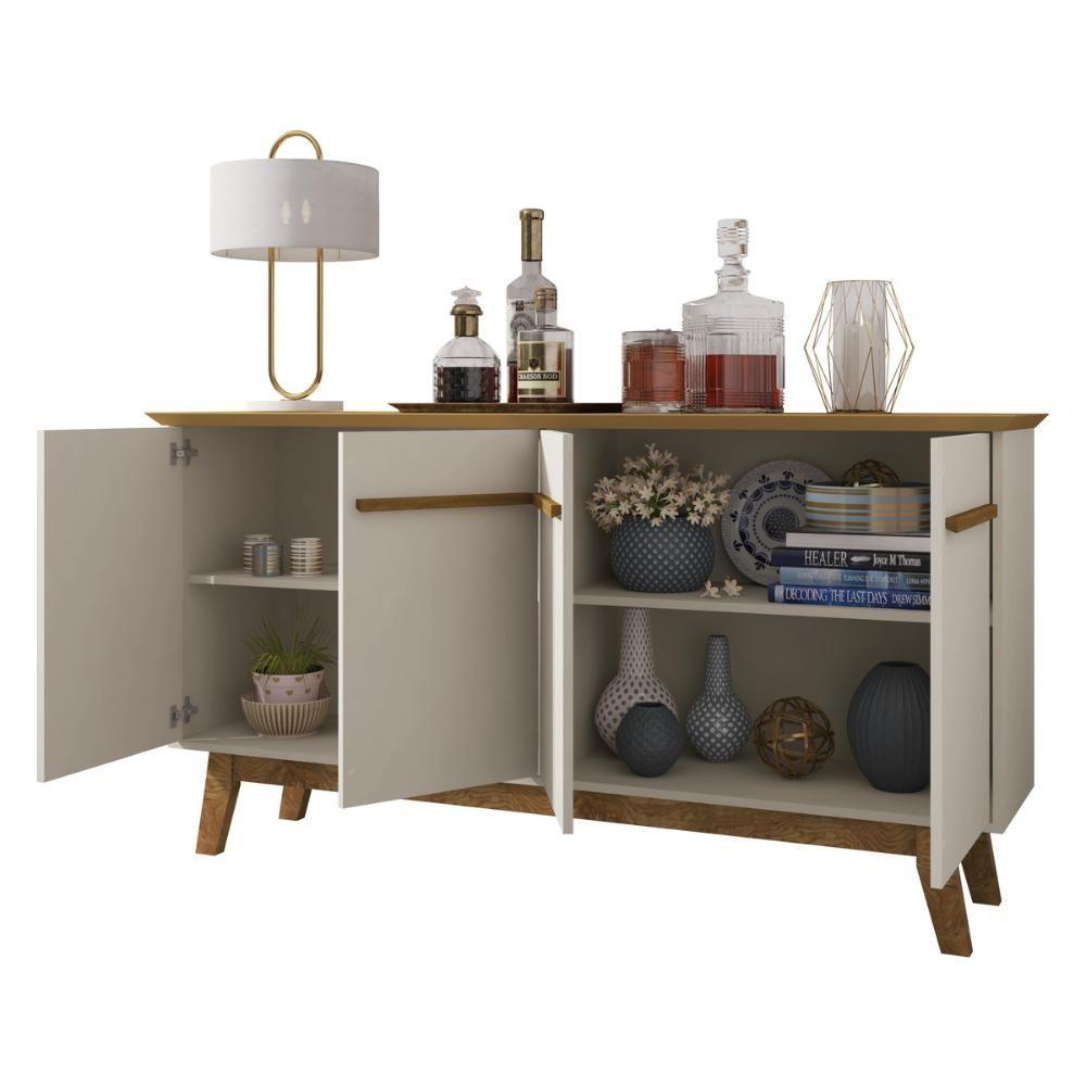 Miniatura Aparador Buffet Com 4 Portas Retrô 160cm Multimóveis Cr50103 Cinamomo Off White