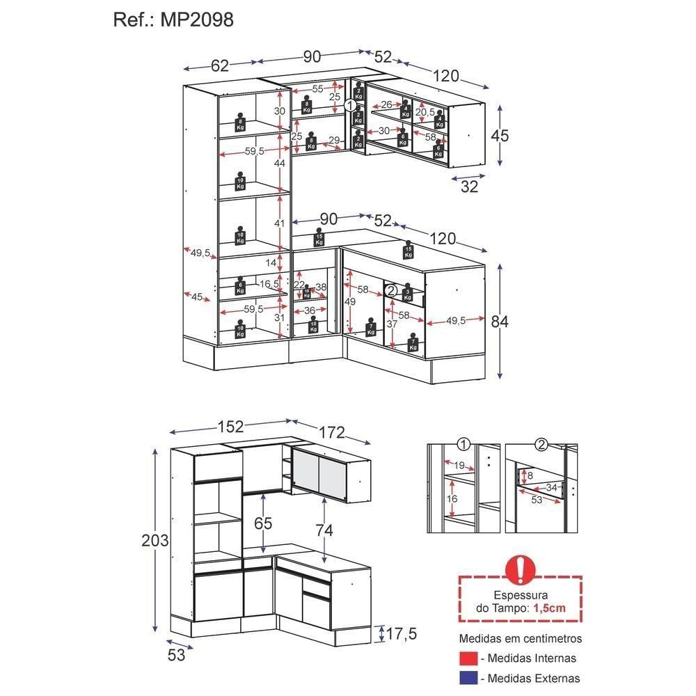 Armário De Cozinha Completa De Canto Mp2098.964 Branco/Preto