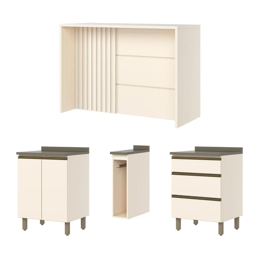 Miniatura Kit Ilha Gourmet 2 Portas 3 Gavetas com Tampo Connect Duna/Off White