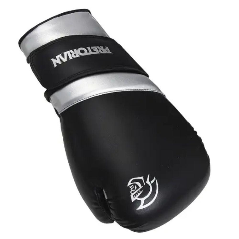 Miniatura Kit Luvaboxe Muay Thai Elite + Bandagem, Preto/ Prata, 12 Oz
