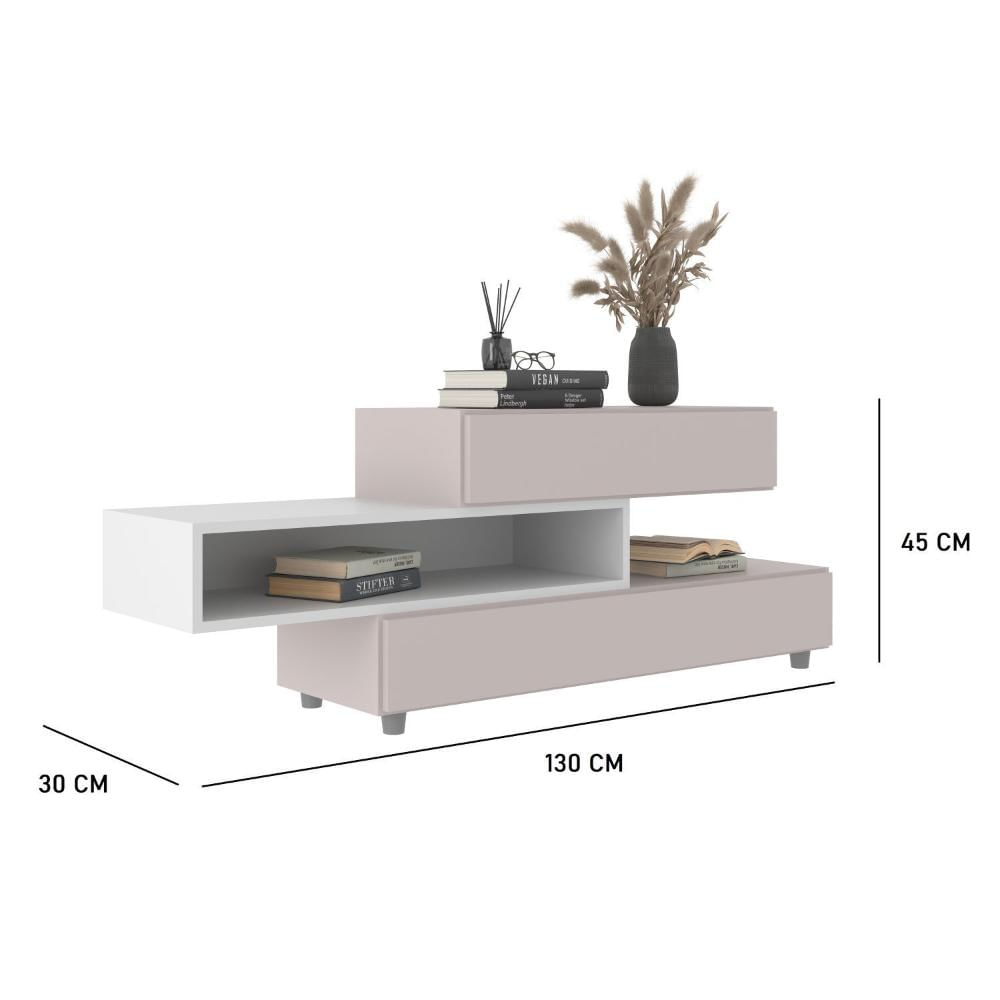 Miniatura Rack Aparador para TV até 40 Polegadas 2 Portas 1 Nicho Florida J Carvalho Branco/Fumê