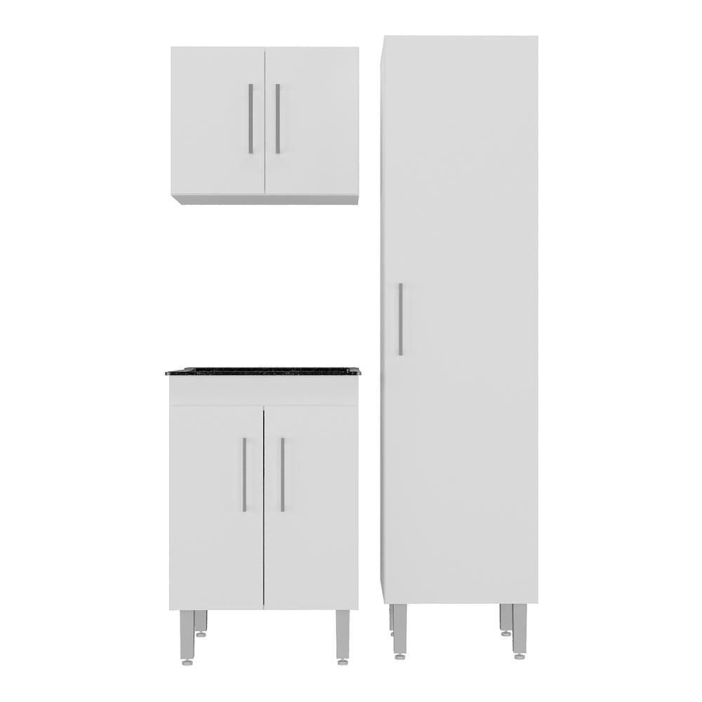 Conjunto Armários De Lavanderia Com Gabinete E Tanque 45l Multimóveis Cr30041 Branco-preto