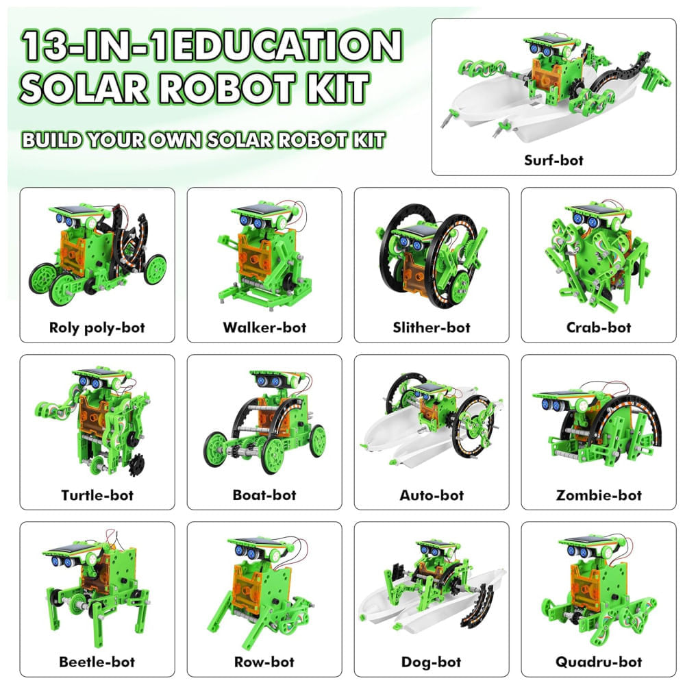 Miniatura Robô Educacional STEM 13-EM-1 Movido A Energia Solar Para Crianças De 8 A 12 Anos, Kit Científico DIY Para Experimentos Robóticos.