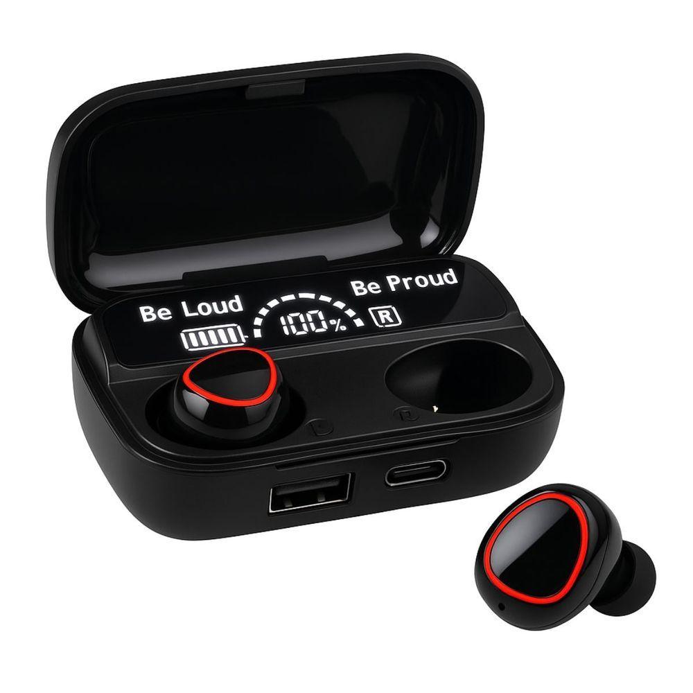 Miniatura Fone de Ouvido sem Fio Tws Digital com Áudio de Alta Qualidade Estojo Powerbank Tela LED Preto