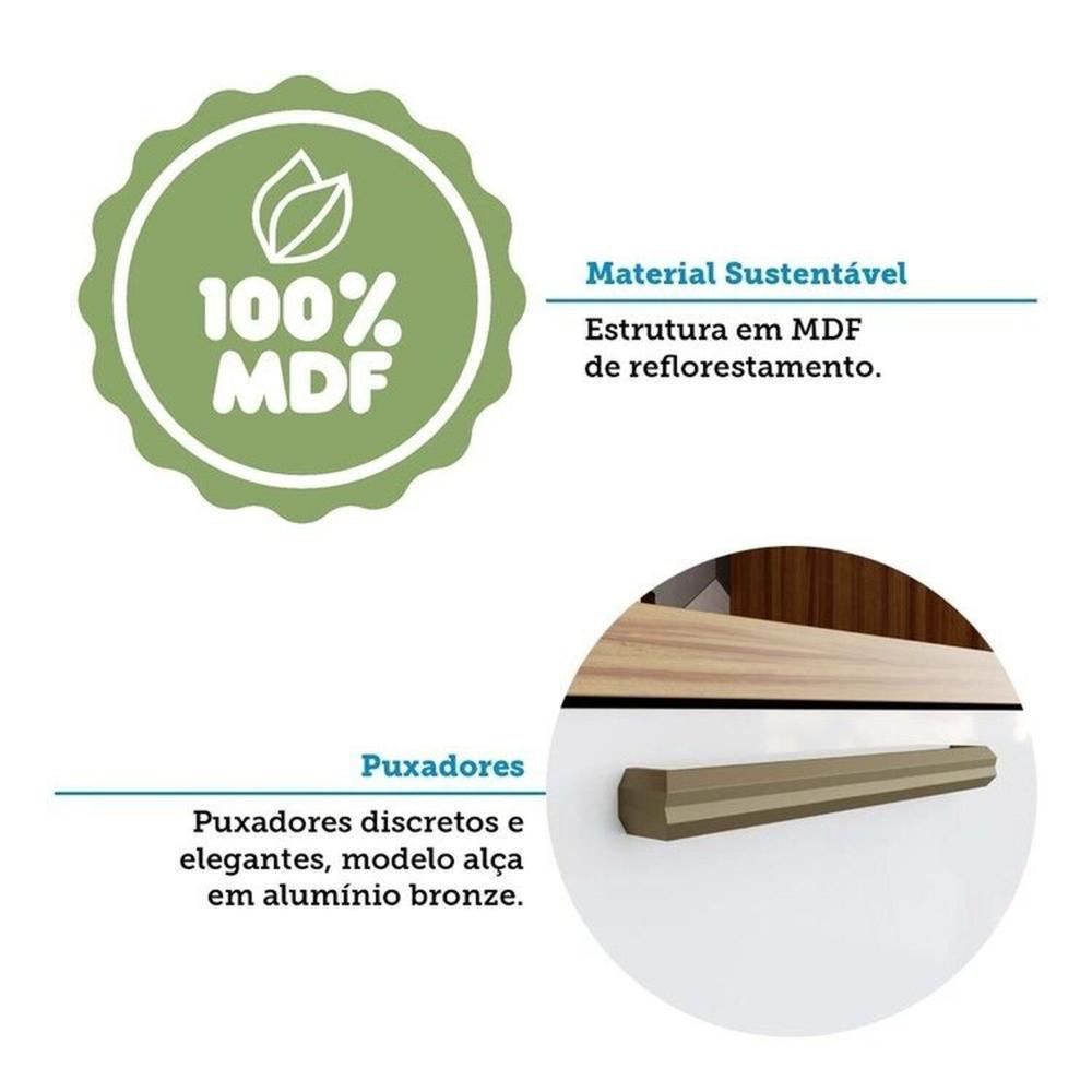 Cozinha Modulada Completa 5 Peças 11 Portas e Vidro Reflecta 349cm 100% Mdf Vicenza Espresso Móveis Amêndoa/Branco