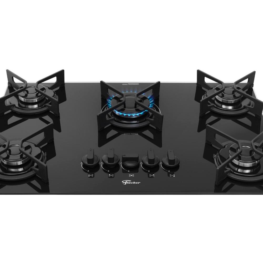 Miniatura Cooktop a Gás Fischer 5 Bocas Fit Line Trempe Iron Preto