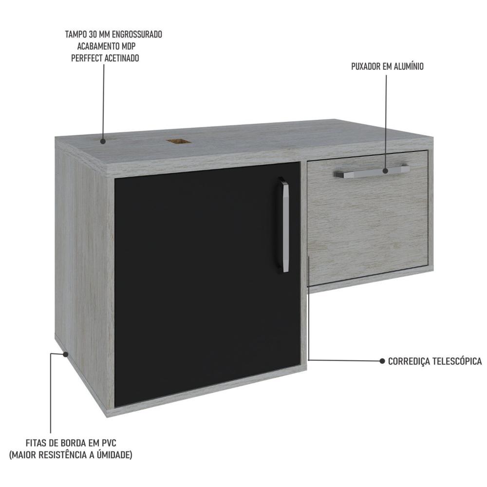 Miniatura Armário Gabinete Nexus 83L Contemporâneo Snow/Preto Ônix