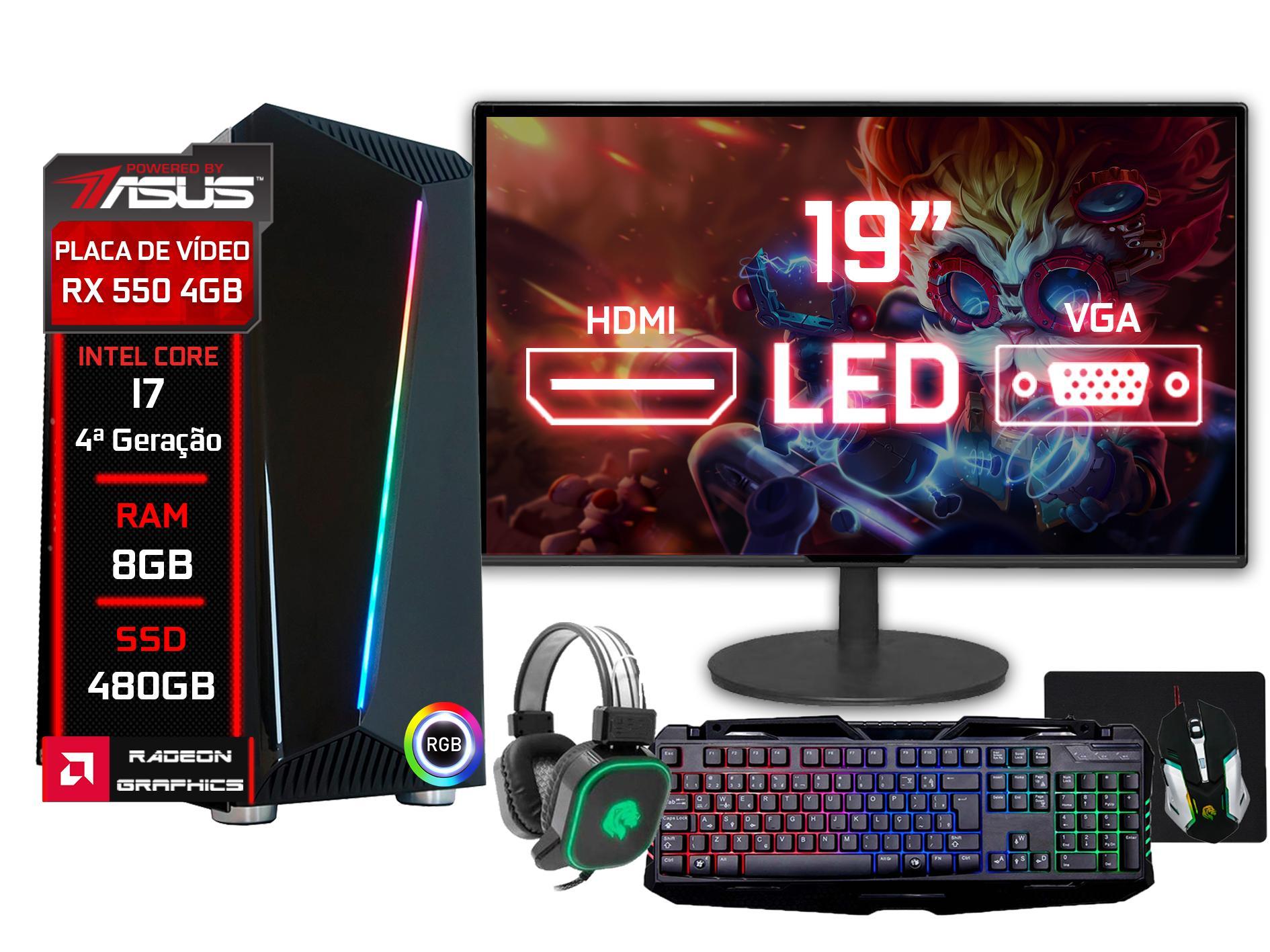 Miniatura Pc Gamer Fácil Completo Intel I7 4 8Gb Rx 550 4Gb Ssd 480Gb