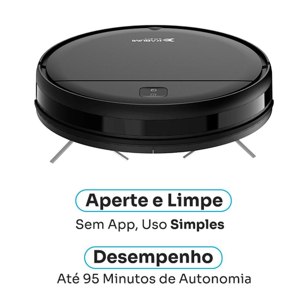 Miniatura Robô Aspirador de Pó KABUM! smart K100 - 2 Modos de Limpeza, Sensor Anti-Queda, Anti-Colisão, Bivolt, Preto - KSAR100PT