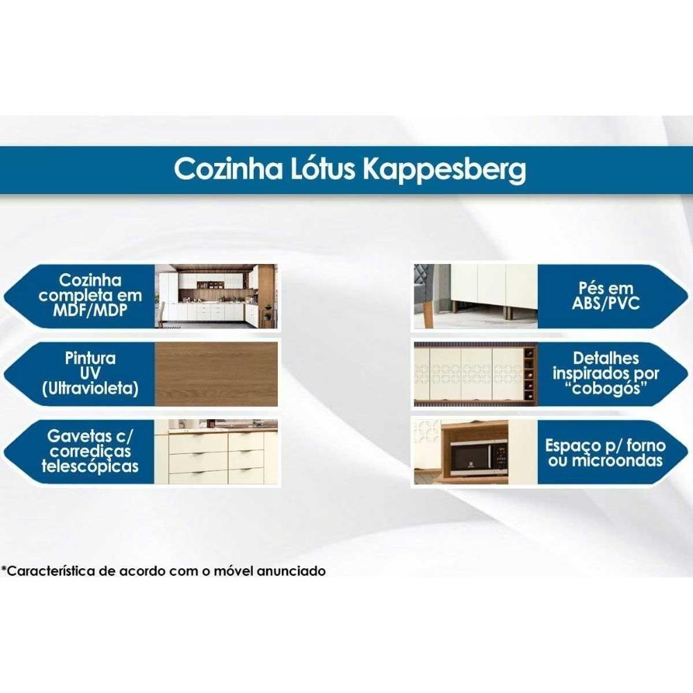 Miniatura Gabinete De Cozinha Modulado Balcão Lótus J725 3 Gavetas E 2 Portas C-tampo 120cm Freijo-off White-preto Brilho - Kappesberg