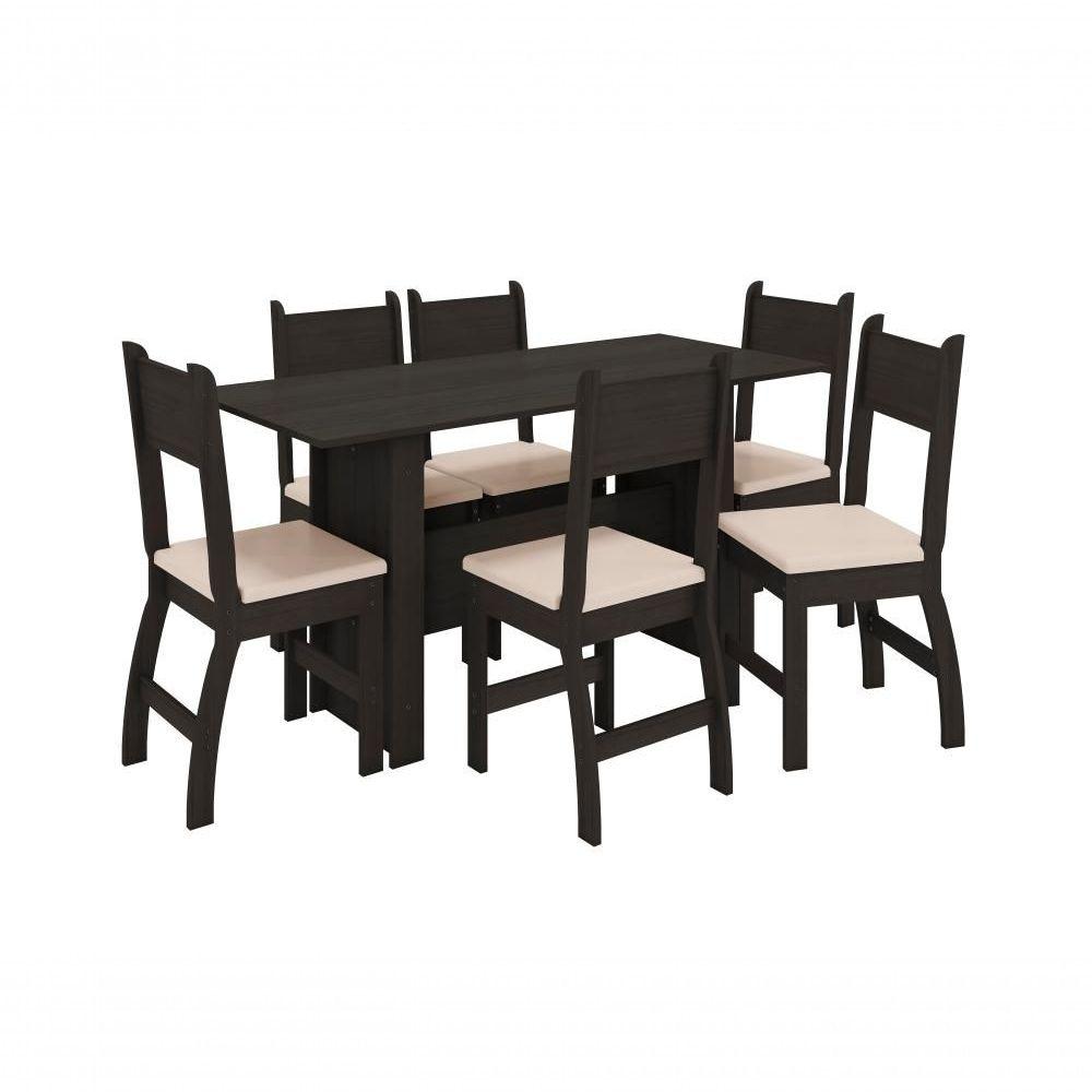 Miniatura Conjunto Sala De Jantar Retangular Mesa Milano 155cm Com 06 Cadeiras Poliman Amêndoa/savana