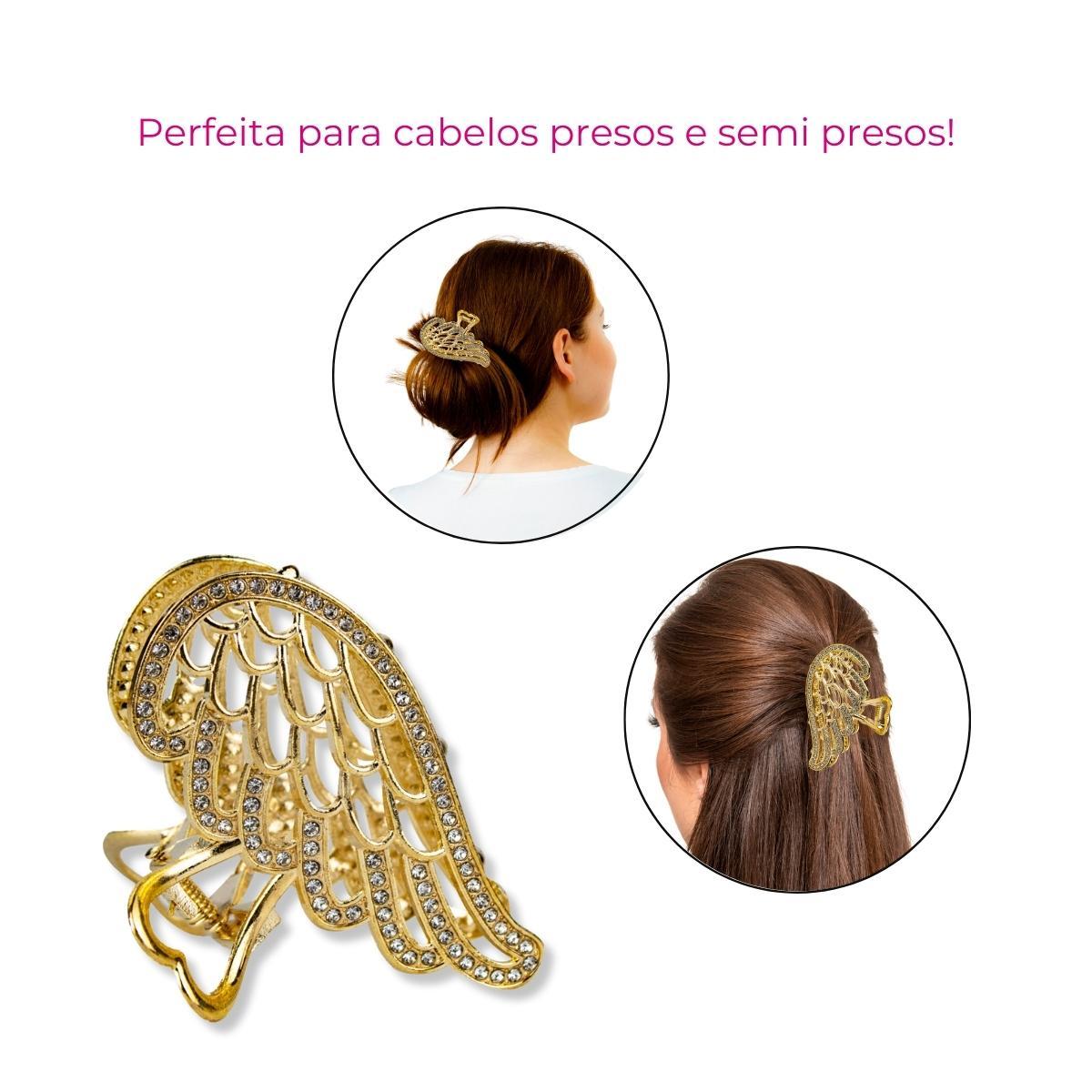 Miniatura Kit 2 Presilhas De Metal Asa Dourada Strass Cabelo Penteado
