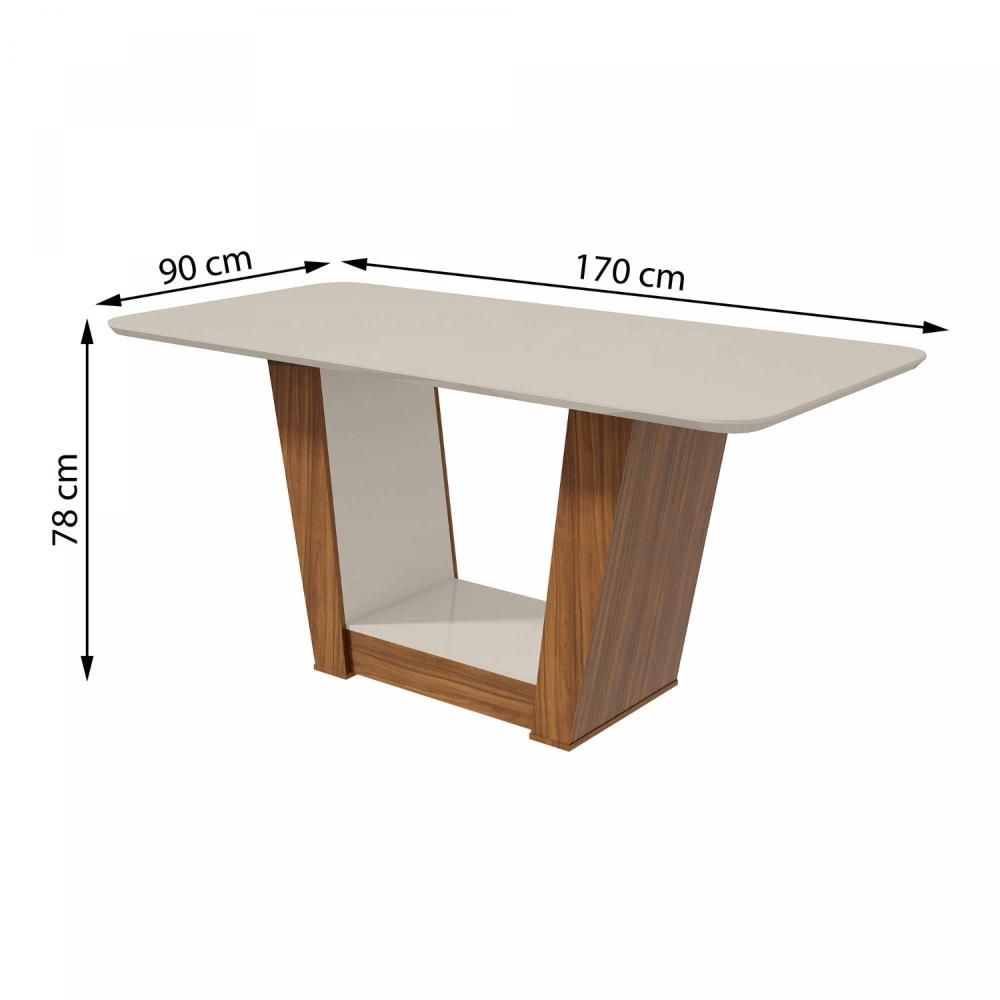 Miniatura Conjunto Sala de Jantar Mesa com Tampo de Vidro 170cm e 6 Cadeiras Apogeu Móveis Lopas Rovere Naturale/Off White/Linho Rinzai Bege