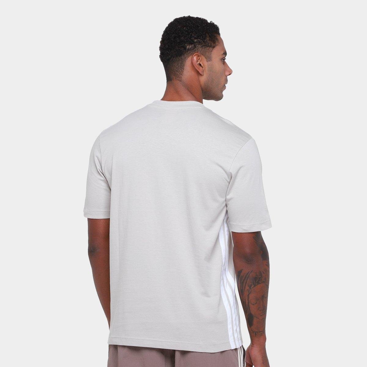 Miniatura Camiseta Adidas 3 Listras Stretch Masculina Bege - G