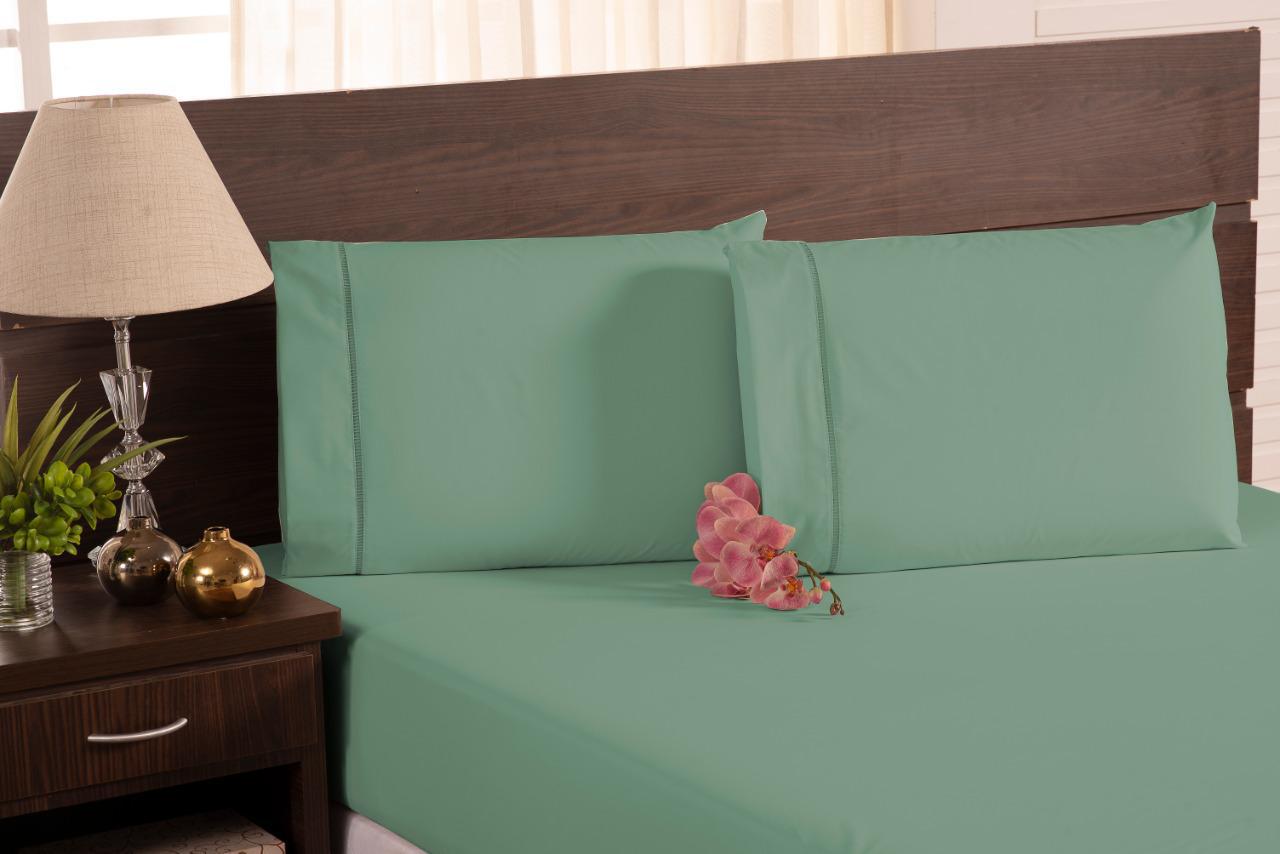 Miniatura Jogo De Lençol 3 Peças 100% Algodão King Size 200 Fios Verde Lençol plano - 100% algodão - Verde - Liso - Algodão - 3 - 2 - 200 - King
