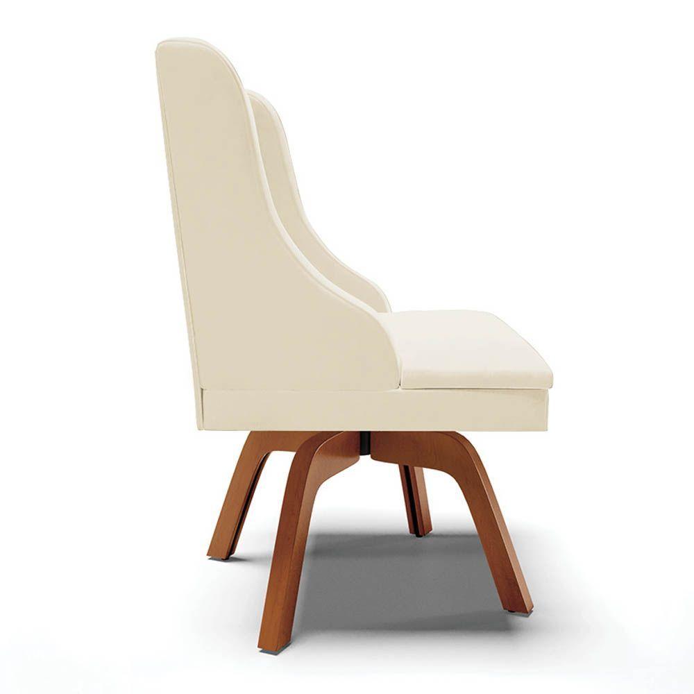 Kit 2 Cadeiras Estofadas Base Giratória De Madeira Lia Veludo Bege - Ibiza