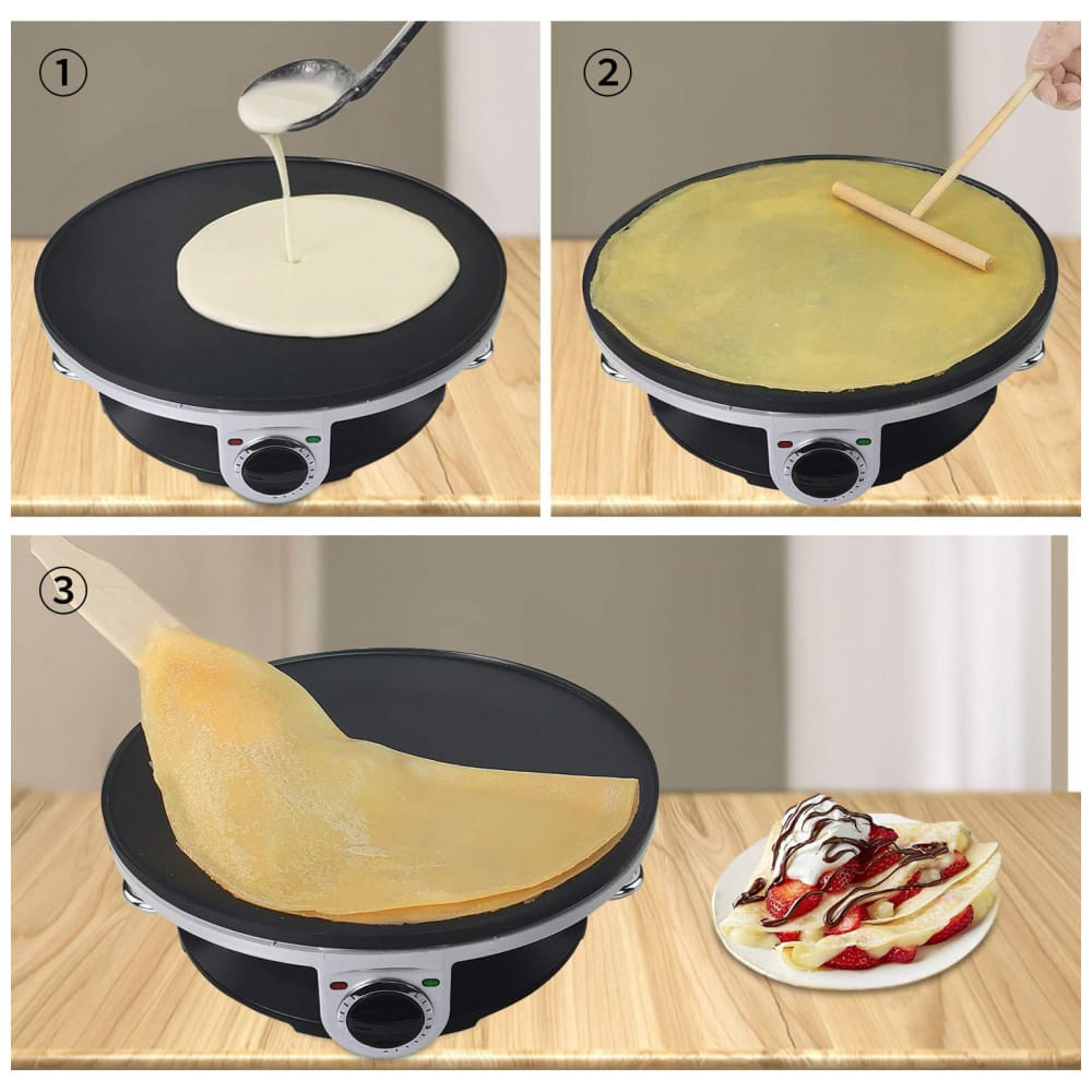 Máquina de Crepe Elétrica antiaderente de Aço inoxidável, 1000W, 110v, HEALTH AND HOME, Preto