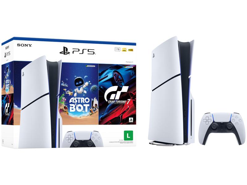 Miniatura PlayStation 5 Slim Disk 1TB 1 Controle Branco Sony com 2 Jogos