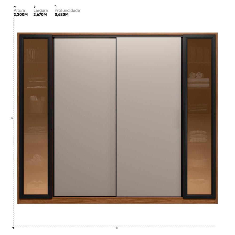 Miniatura Guarda Roupa Casal 4 Portas Vidro Reflecta E 4 Gavetas Estônia - Nogueira-nude Prime Tx Nogueira-nude
